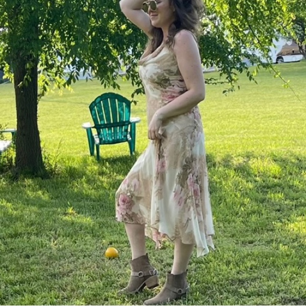 floral vintage dress with sheer overlay